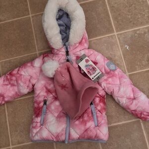 Pink and White Winter Jacket with Hat
